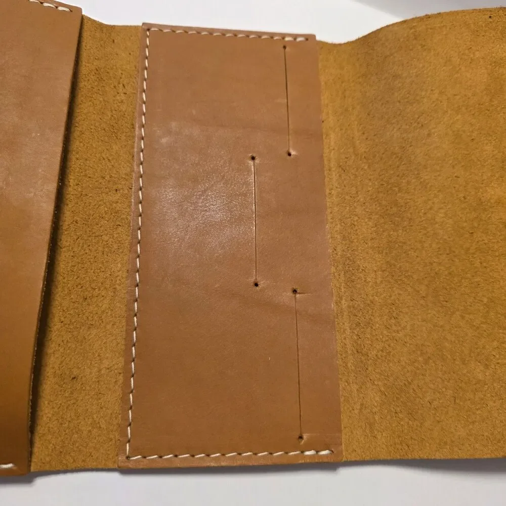 Brown Folding Wallet with Tie Closure, Stitched Accents, Unisex Solid Leather